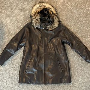 Vintage LNR Brown Leather Jacket w/ Fur Hood
